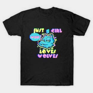 Just A Girl Who Loves Wolves Vaporwave 80s Vibe Party Wolf vaporwave T-Shirt